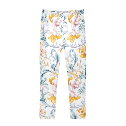ALAZA Girls' Leggings Children's Yoga Pants Skinny Printed Dance European Yellow Flower Comfortable 4T