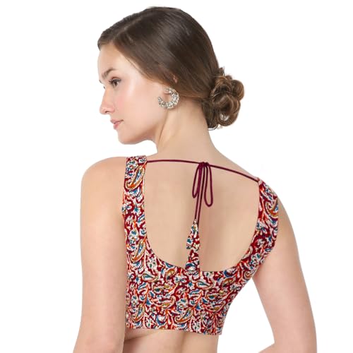 Chandrakala Cotton Printed Blouses for Women sarees, Sleeveless Ajrakh Print Crop top Choli (B224-P)3