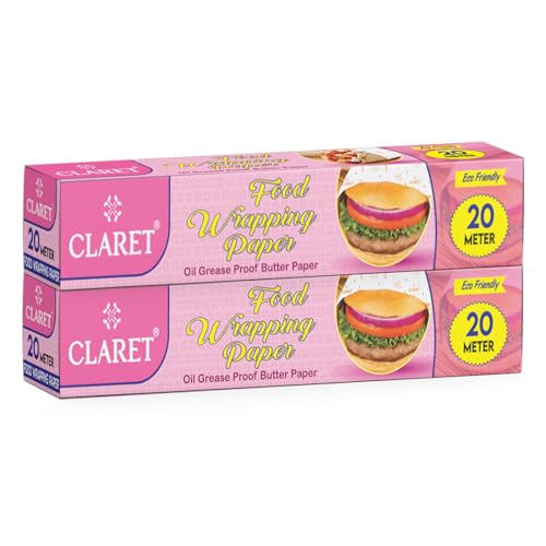 Image of Claret Food Wrapping Paper Roll | 20 Meter | Oil & Grease Proof Butter Paper | Eco-Friendly Non-Stick Roll for Roti, Snacks, Tiffin, Sandwich | Ideal for Kitchen Use & Food Storage (Pack Of 2)