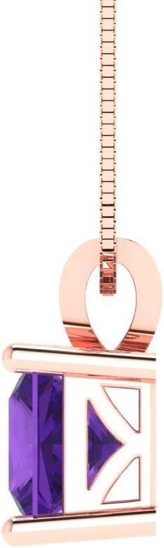 Clara Pucci 14K Rose Gold Plated Solitaire 18" Box-Chain Necklace - Sterling Silver 3ct Princess Cut Amethyst Pendant - Image 3