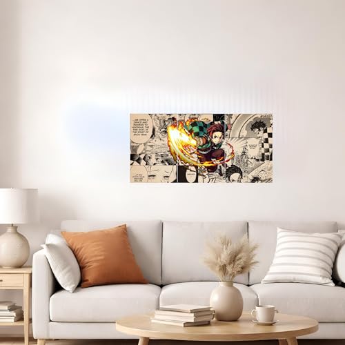 Image of Aniculture Demon Slayer Tanjiro Kamado Split Poster Set of 3, A4 Size Each - Panoramic Anime Wall Art Collage - 300 GSM Ultra HD Print Quality - Self-Adhesive - 24 x12 Inches Large Decor