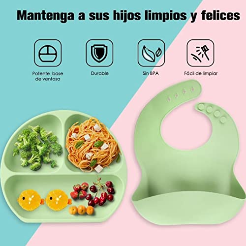 Conjunto de Alimentação para Bebês de Silicone 8 Peças, Placa de Sucção de Silicone para Bebês, Cria