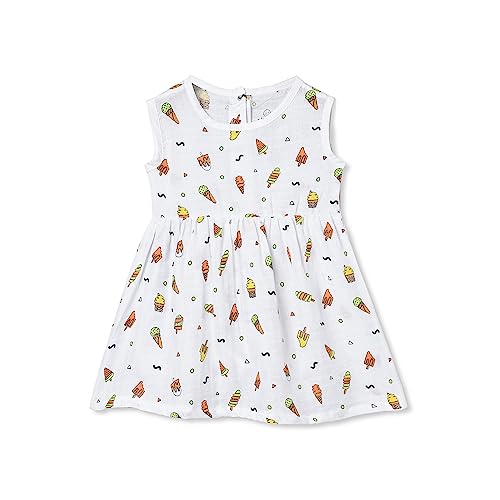 Image of The Boo Boo Club 100% Muslin Organic Cotton Button Frock for Baby Girls | Sleeveless A-line Dress /Frock | Summerwear | 3-6 M | Candy Print