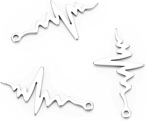 Miniatura 3 de EXCEART 20 dijes de latido del corazón de acero inoxidable, accesorios de joyería para manualidades, accesorios para collares, pulseras (plateado),