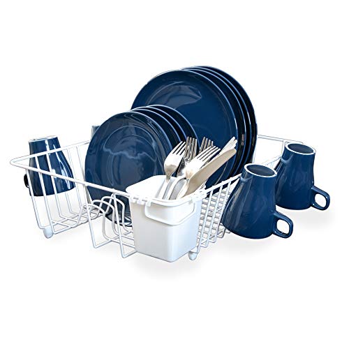 Smart Design Dish Drainer Rack - Large - In Sink or Counter Drying - Steel Metal Wire - Cutlery, Plates, Dishes, Cups, Silverware Organization - Kitchen (White - 17.5 x 5.5 Inch)