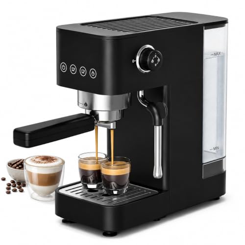 AMZCHEF Siebträgermaschine 20 Bar, Espressomaschine Klein, 1350W, Schwarz – Ansicht 1