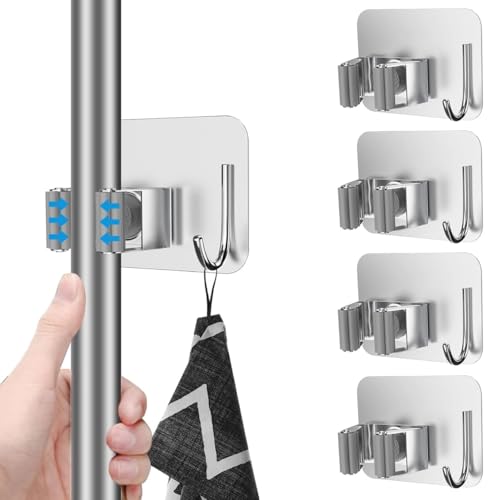 Broom Holder Wall Mounted 4-Pack Stainless Steel Mop and Broom Organizer for Bathroom Kitchen Garage and Garden Heavy-Duty Wall Storage Solution by Zuvo