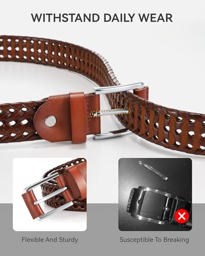 Image of CHAOREN Mens Braided Woven Leather Belt 35MM - Built to Last, Snug Fit | Fully Adjustable, Break-Resistant, Casual-Elegant Vibe, Versatile for Golf, Jeans & Dress, Gift Box
