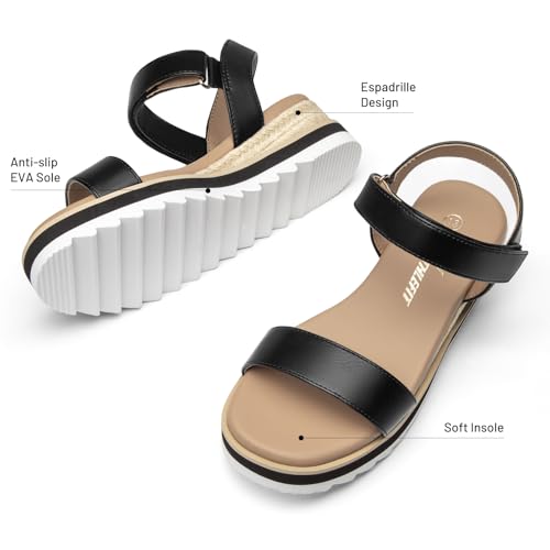 Image of Athlefit Girls Platform Wedge Sandals Open Toe Espadrille Sandals Ankle Strap Summer Dress Shoes for Toddler Little Big Kid