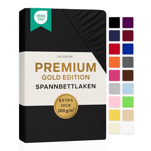 Jacobson Premium Split-Topper Spannbettlaken 200 g/m² Jersey (Split-Topper 180x200-200x200 cm, Schwarz)