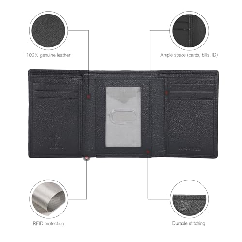 ESTALON Leather Trifold Wallet For Men - RFID Blocking - 6 Card Slots, 2 Slip Pockets & 1 Front ID Window - Minimalist Design, Slim Wallet3