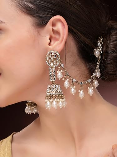 Image of Shining Diva Fashion Earrings for Women Girls Stylish Fancy Traditional Jhumka Jhumki Bahubali Kundan Pearl Ear Chain