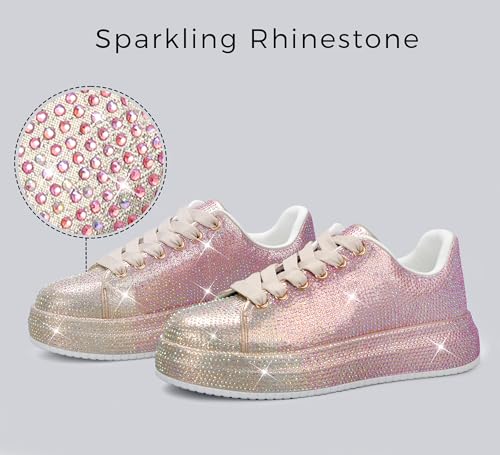 Image of LUCKY STEP Rhinestone Sneakers for Women Platform Sparkly Glitter Bling Tennis Shoes Fashion Bedazzled Wedding Bridal Party Walking Sneakers