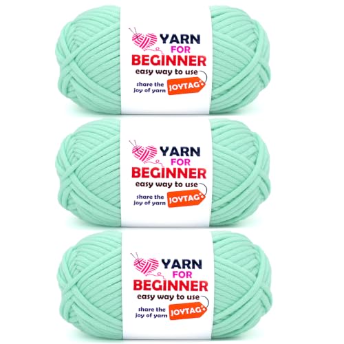 Image of Mint Green Yarn for Crocheting and Knitting Cotton Crochet Knitting Easy Yarn for Beginners with Easy-to-See Stitches(3x50g)