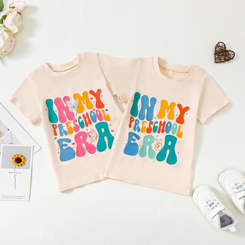 Image of First Day of Preschool Shirt Kids Girls Back to School T-Shirt Letter Print in My Preschool Era Short Short Tops Tee