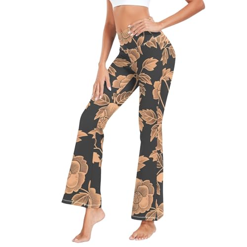 voucong Pantalones de yoga transpirables para mujer, diseño floral, color oro rosa y negro, Floral, oro rosa, negro, Medium