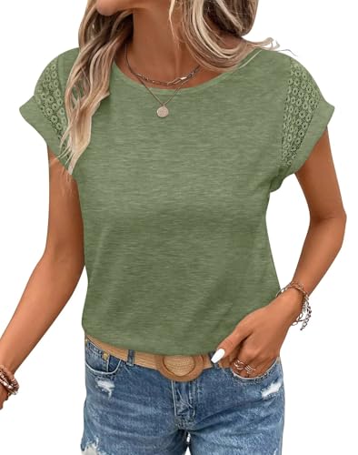 Image of Bliwov Womens Tops Lace Cap Sleeve T Shirts,Cute Trendy Casual,Beach Vacation Outfits,Summer Spring Fashion Clothes