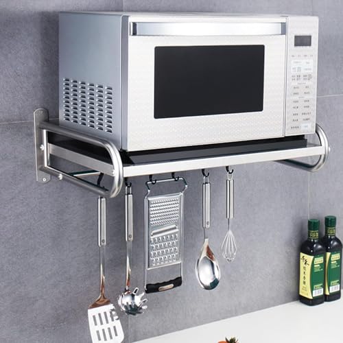 Image of Saifix Microwave Stand For Kitchen | Wall Mounted Oven Stand | Stainless Steel Hanging Dish Rack | Pot Racks | Utensil Organiser | Kitchware Rack (60 L x 40 W x 18 H CM's, Steel-09)