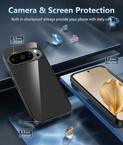 FNTCASE for Google Pixel 10 Case: Pixel 10 Pro Case Google 9/9 Pro Non-Yellowing Clear Slim Case | Rugged Anti-Drop Shockproof Scratch Protective Thin Transparent Crystal Cell Phone Cover(Black) - 6