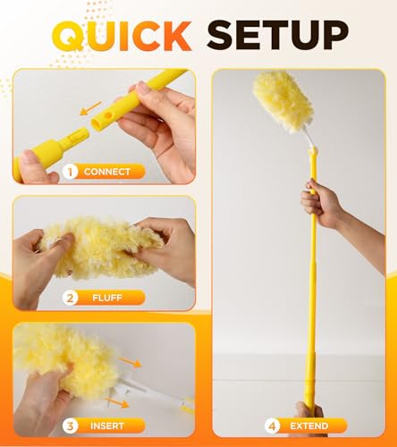 Image of Heavy Duty Duster Refill Kit for Swiffer Duster with 3 ft Extension Pole & 20 Count Refills, 4X Microfibers Multisurface Dusters for Cleaning Home, Celling Fan, Blinds, Vent & Shelves