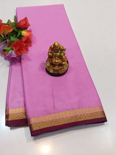 Image of Anushka Fashions Semi Mysore Crepe Silk Saree with 2D Pattern, Contrast Border, Rich Pallu & Blouse Piece Included, Lightweight Ethnic Wear for Festive, Party & Traditional Occasions