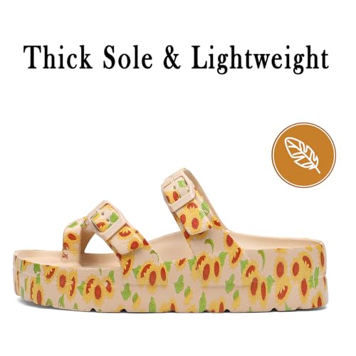 Image of TIKVAW Womens Arch Support Platform Sandals Comfort Slides Thick Soles Flat Sandals With Adjustable Buckle & Ultra Cushion