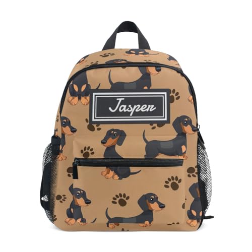 CHIFIGNO Personalisierter Rucksack mit Namen, personalisierter Kinderrucksack für Jungen und Mädchen, individuelle Vorschulkindergarten-Rucksäcke, Niedliche Dackel-Hunde, Small