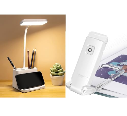 Image of FLYNGO Rechargeable LED Study /Table /Desk Lamp with Book Reading Lamp Clip on Book Light - Combo Set of 2