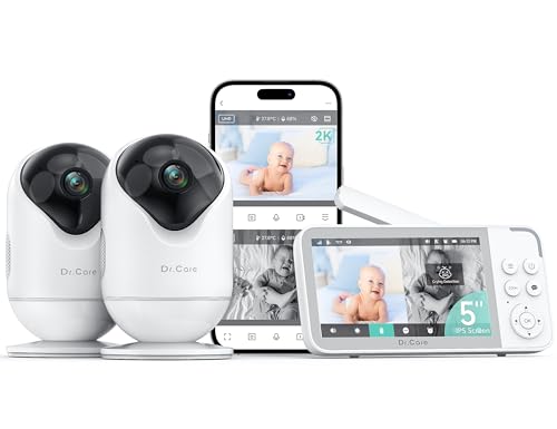 Image of Dr.Care VistaView Smart WiFi Baby Monitor with 2 Cameras- 5” 1080P Split Screen & 2K Camera App Control, Cry & Motion Alerts, Night Vision, 5000mAh Battery, 2-Way Talk, Triple Security, 1279ft Range