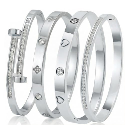 Camhanno Silver Bangle Bracelets for Women Stainless Steel Stackable Bangles Non-Tarnish Trendy Jewelry Ideal Gift for Birthday Anniversary