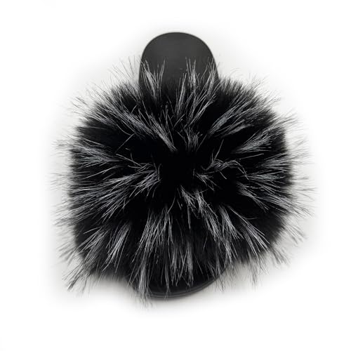 Image of Women's Faux Fur Slides Slippers Fluffy Fuzzy Sandals Open Toe Furry Slide Flip Flop Indoor Outdoor