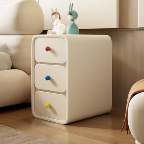 Mesitas Dormitorio Mesita De Noche Estrechas Madera Maciza Mesa Auxiliar Con 3 Niveles De Almacenaje Mesilla De Noche Creativa Con Envoltura Cuero Microfibra Para Espacios Reducidos(Beige,40cm/15.75in