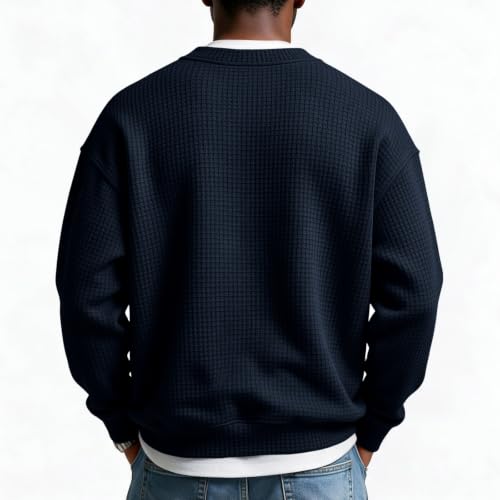 Mens Waffle Knit Layered Top Long Sleeve V Neck Casual Shirts Fall Outfits - image 5