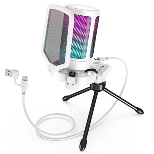 FIFINE USB コンデンサーマイク RGBライティング カーディオイド指向性...