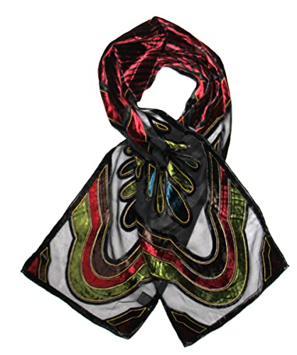 SERENITA Silk Velvet Burnout Elegant Classic Shawl Handmade Soft Lightweight Skinny Long Neck Scarf for Women