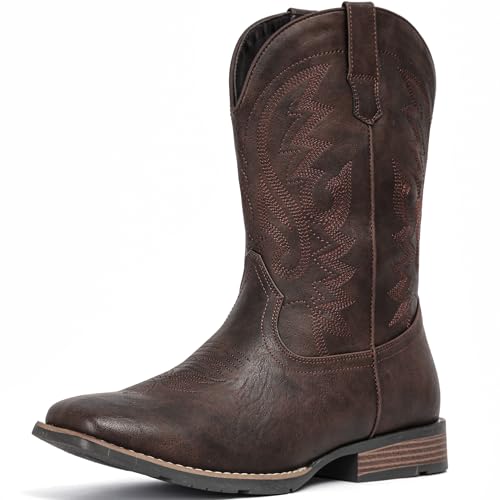 Image of IUV Cowboy Boots For Men with Wide Square Toe Western Retro Boot