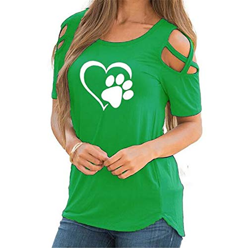 Preisvergleich Produktbild Sommer Frauen Rundhalsausschnitt Loose Heart Print Kurzarm Off Shoulder Top T-Shirt