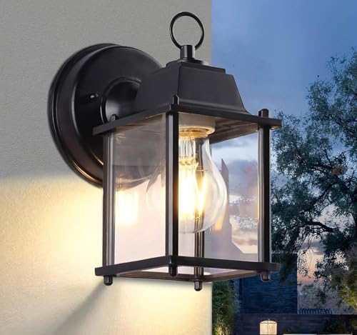 EBION Outdoor Wall Lantern Black Outdoor Wall Lights with Clear Glass Shade