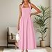 Women's Summer Sleeveless Halter Midi Dress Backless Swing A Line Evening Party Long Dress Fashion High Waist Dresses Pink