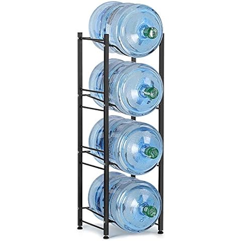 LIANTRAL 5 Gallon Water Jug Holder, 4 Tiers Black Heavy Duty Water Rack Freestanding, Water Bottle Organizer for Home Office Cover