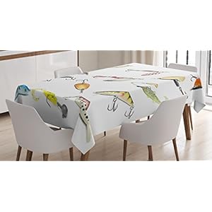Ambesonne Fishing Tablecloth, Hook Set Tool Equipment Hand Gathering Sports Hobby Nautical Theme Artwork, Rectangular Table Cover for Dining Room Kitchen Decor, 60″ X 90″, Orange