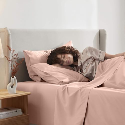Image of Nestl Twin Bed Sheet Set - Peach - 3-Piece Deep Pocket | Instantly Soft, Night-One Ready (No Wash Required). Fits 16-Inch Deep Pockets, 360-Degree Elastic Grip