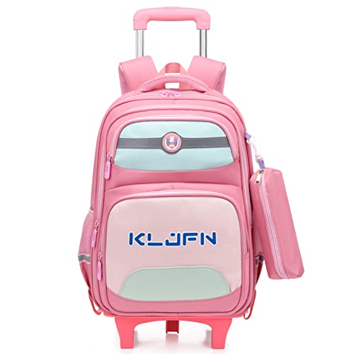Mochila de Rodinhas Infantil em Tecido Oxford Impermeável e com Grande Capacidade para Estudantes de 6 a 12 Anos - Modelo de Duas Rodas (Rosa)