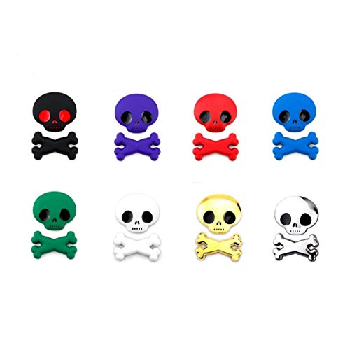 Image of CB 2-Pack of Cute Version 3D Skull & Crossbone Metal Badge Motorcycle Car Sticker Logo Emblem Adhesive Decals Decoration for Car Styling, 2 Pcs of Blue
