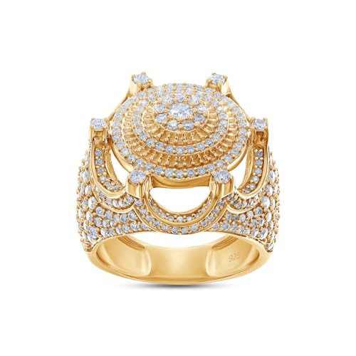 Men Wedding Engagement Circle Cluster Band Round Cut Lab Created Moissanite & Lab Grown Diamond King Crown Ring In 925 Sterling Silver 10K & 14K Solid Gold Jewelry Gift For Him 3 Cttw