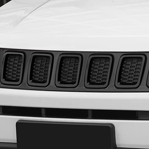 Image of CheroCar Grille Inserts ABS Front Grill Cover Guard Exterior Accessories for Jeep Compass 2017-2020,Black