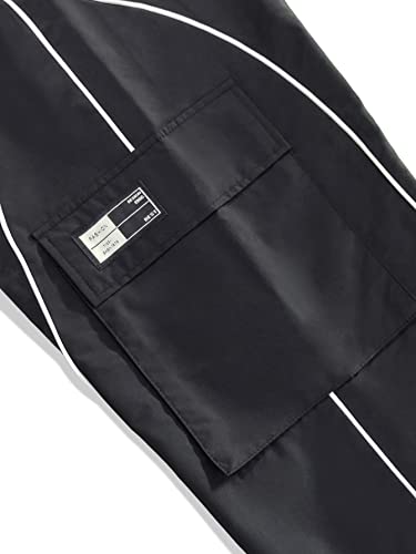 Oyoangle Men's Cargo Track Pants Drawstring Elastic Waist Flap Pockets Hip Hop Baggy Harem Pants Pure Black Xl #TOP4