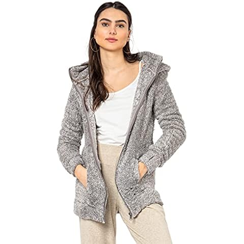 Sublevel Damen Kuschel Fleece-Mantel aus Teddy-Fleece Light-Grey XL Cover