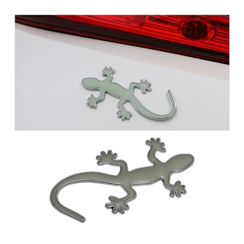 JNNJ Autocollants Voiture, Gecko Décoration Véhicule, 3D Autocollants Personnalisés en Trois, Décalcomanie Lézard Mignon, pour Camions, Ordinateur Portable, Mur, Fenêtre, Pare-Chocs(Argent)