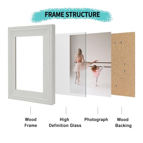 Image of iRahmen 5x7 Picture Frame Set of 4, Cream Rustic Retro Photo Frame with Real Glass, 5 x 7 Picture Frames for Wall Mount and Tabletop Display